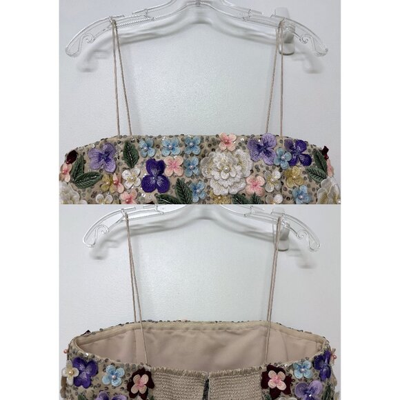 Alice + Olivia Velia Embellished Mini Gown Dress Floral Embroidered Champagne 12 - Picture 4 of 16